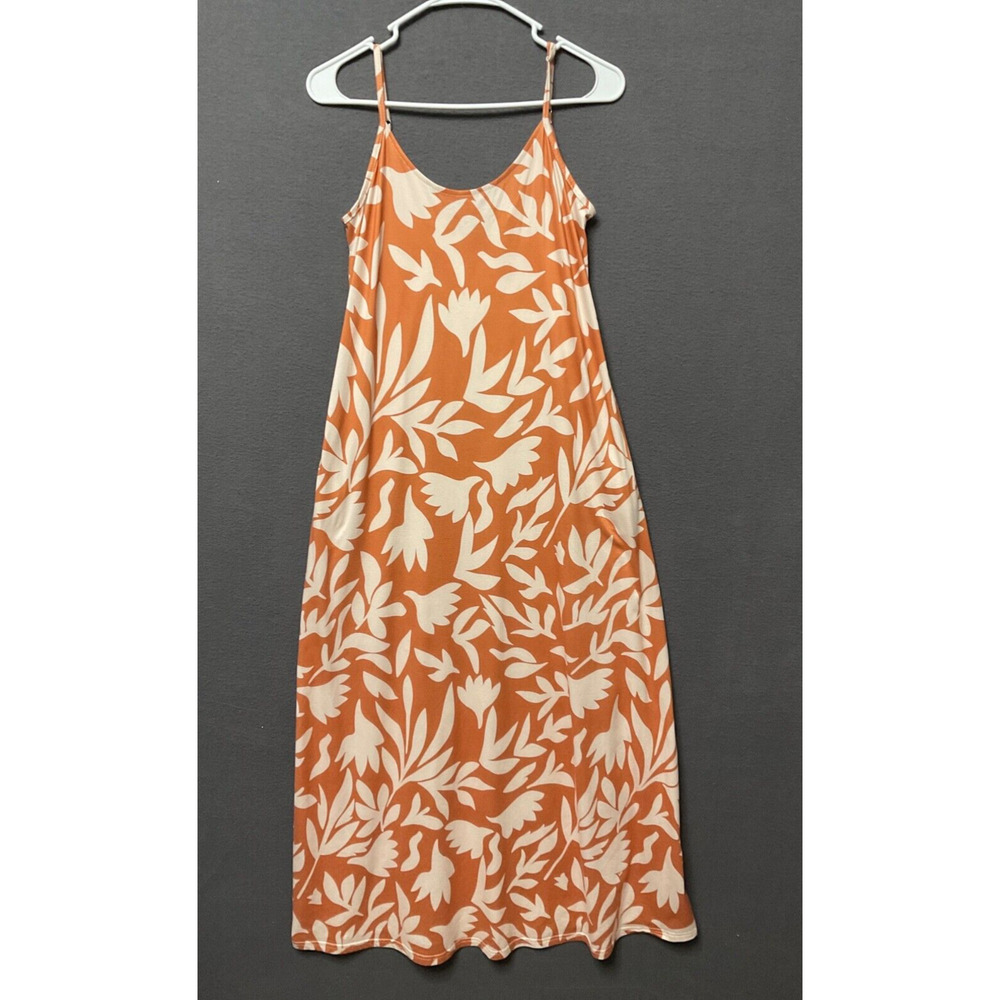 Womens Casual Dress S Boho Fairy Rust & White Adjustable Straps Pockets Fashion‎